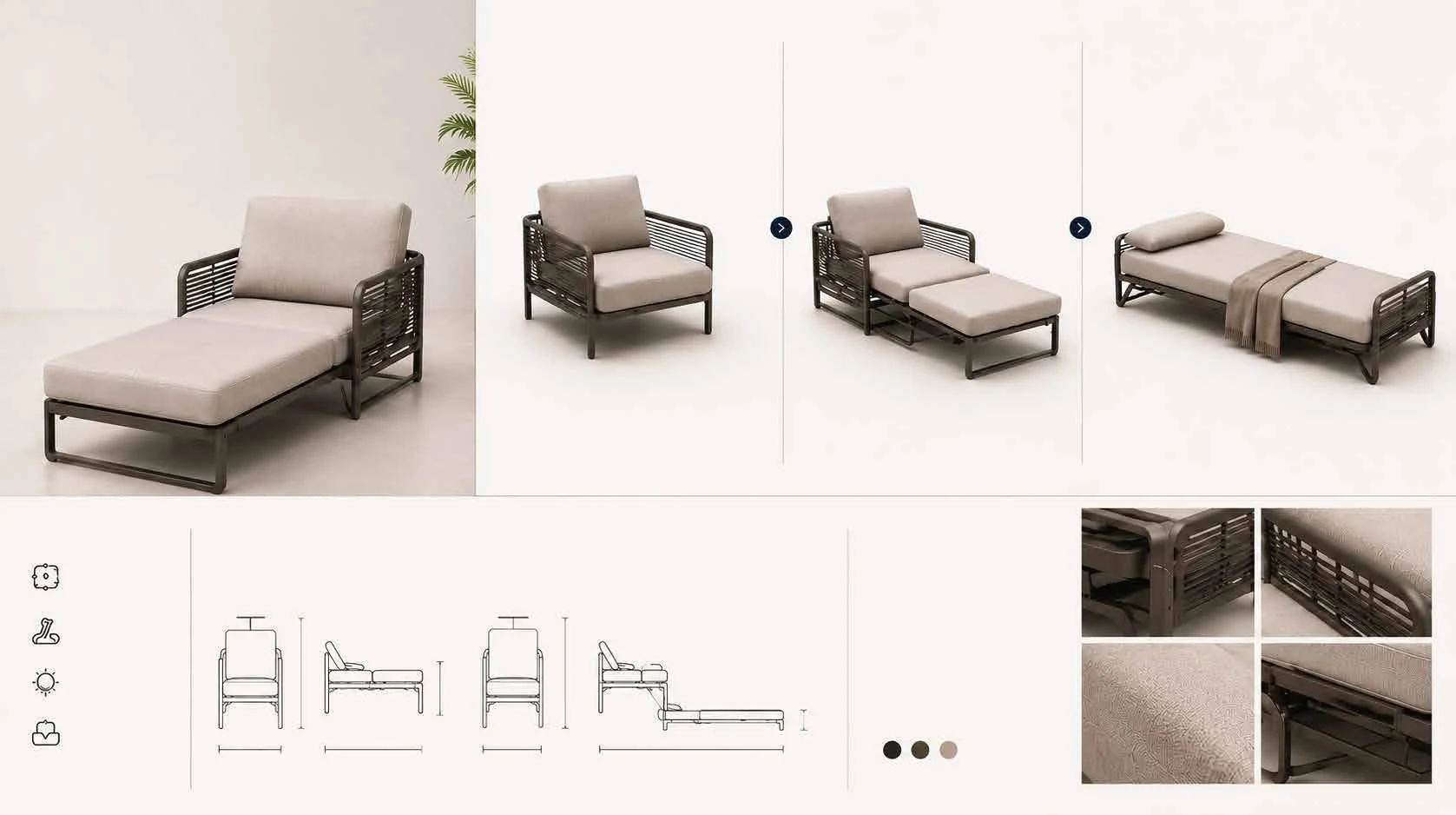 Transformable aluminium sofa bed